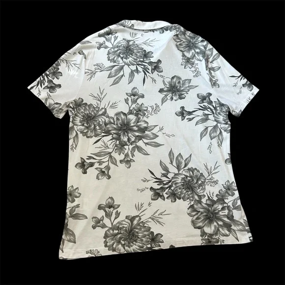 Express Polo Shirt Mens Medium White Floral Short Sleeve Collar Neck - Picture 2 of 6